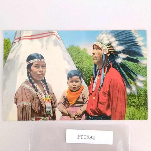 1958 Postcard Cherokee Indian Family North Carolina Reservation Native American - Picture 1 of 2